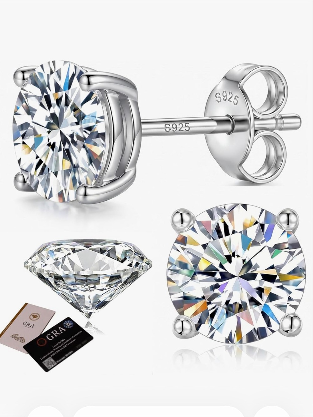 1.0 CTTW Moissanite S925 
Stud Earrings Round Solitaire New